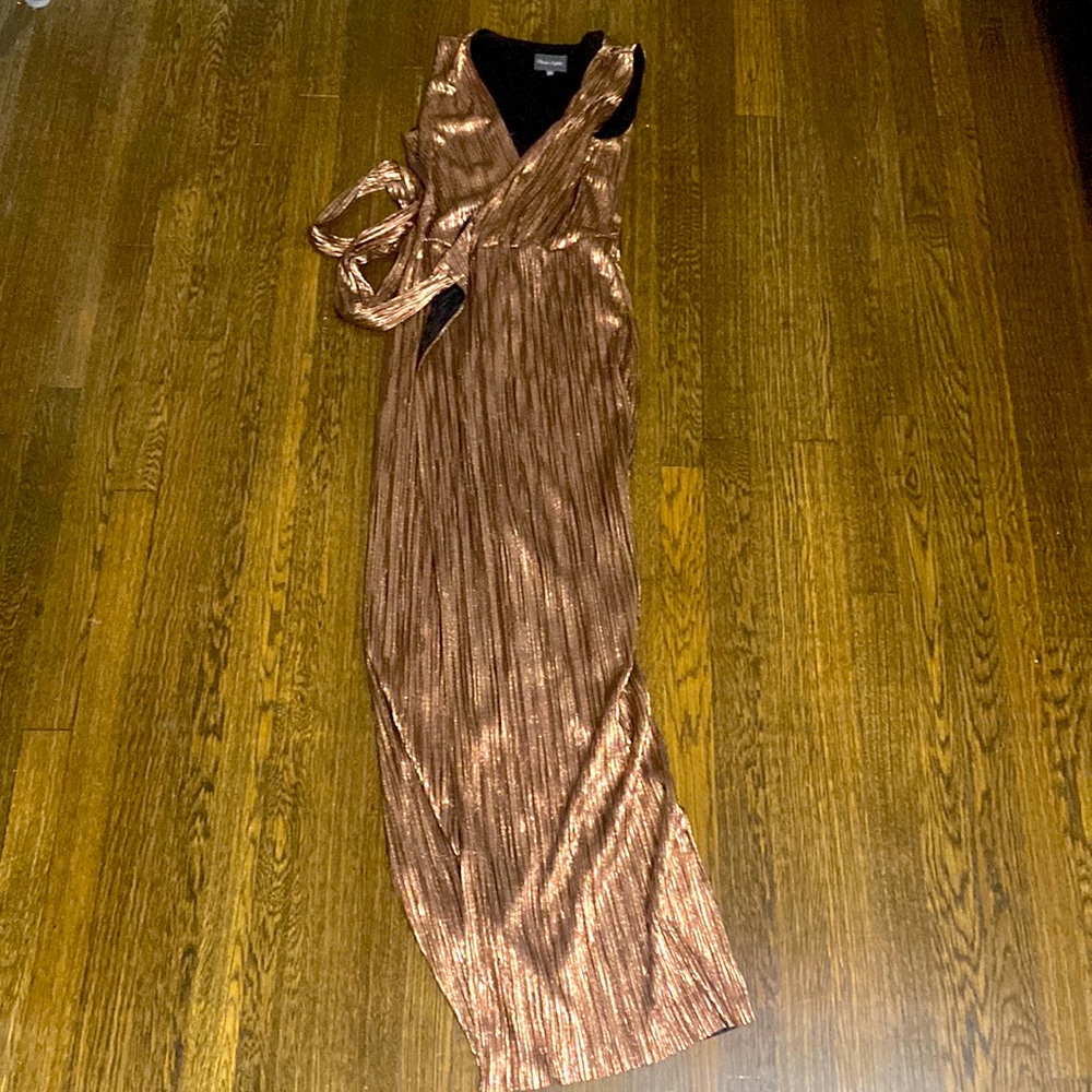 Bronze metallic wrap gown